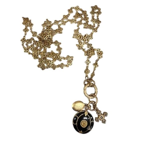 Vintage Catherine Popesco France charm Necklace Locket Crystals Enamel RARE 42" - Picture 2 of 9